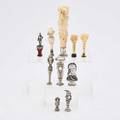 Ten figural silver ivory or hardstone seals carved ivory stag hunt on sterling mount sheffield 1898 9 14 admirals bust carved ivory with silver mounts two carved ivory clenched fists knigh