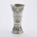Continental silver renaissance revival vase waisted cylinder with mythological masks among fruit and strap ornaments ca 1900 11 38 x 5 34 2613 ot