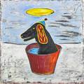 T l solien american b 1949 dog in bucket in support of the will 1981 oil on canvas framed 24 x 24 provenance vermillion limited editions collection minneapolis