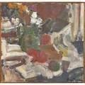Grace hartigan american 19222008 artificial flowers and apples 1952 oil on canvas framed signed 24 x 25 provenance daisy aldan private collection new jersey