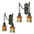 Steuben handel pair of sconces intarsia shades