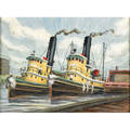 Anne steele marsh american 19011995 twin tugs ca 1934 oil on board framed signed 14 x 18 sight provenance private collection new jersey