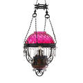 Victorian iron frame chandelier cranberry flash glass dome shade with hanging prisms early 20th c 45 x 16 dia