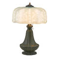 Grueby style table lamp acid cut back glass shade with patinated metal base early 20th c 31 x 18