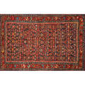Kashan area rug all over red design on blue ground 20th c 65 x 43