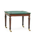 Federal style games table mahogany with felt top and recessed cup pockets early 20th c 29 34 x 36 x 36