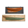 American halfhull models two one large mahogany polychrome painted and one small mahogany model 19th20th c larger 8 14 x 30