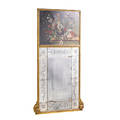 Trumeau mirror giltwood frame with floral oil on canvas panel 19th c 72x 39 12