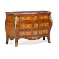 Regence style commode bronze mounted parquetry kingwood with marble top 36 x 52 x 21