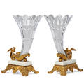 Pair of french cutglass cornucopias gilt bronze and marble mounted with figures of birds in flight late 19th c 14