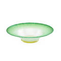 Tiffany favrile glass bowl quilted green opalescent body with yellow base early 20th c etched lc tiffany favrile 51561 3 x 12 dia
