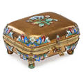 French champleve enamel box polychrome floral decoration on brass footed dome 19th c 4 13 x 8 13