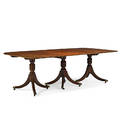 George iii style triple pedestal dining table mahogany with reeded edge two leaves and tripod base on casters 29 12 x 94 x 48