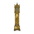 George ii style japanned tall case clock chinoiserie decorated case with arched pediment on bracket feet 96 x 21 14 x 11