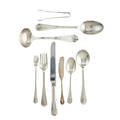 Tiffany and co flemish flatware set fiftysix luncheon partial assembled set several serving utensils 6 6 34 meat forks 7 7 luncheon forks 7 round soup spoons 11 5 34 tea spoons