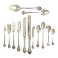 Reed and barton sterling flatware 130 pieces lelegant pattern including 12 9 34 dinner knives 12 9 luncheon knives 11 butter spreaders 8 7 dessert spoons 11 7 oval soup spoons 