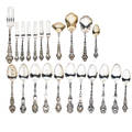 Unger bros sterling silver twentytwo art nouveau utensils comprising teaspoons hors doeuvres forks etc early 20th c all marked longest 6 17 ot