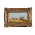 William rowland british 20th c pair of oil on panel equestrian scenes framed signed 6 x 11