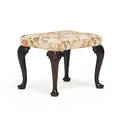 George ii footstool mahogany carved frame and floral upholstery with cabriole leg on pad feet 18th c 16 12 x 21 x 17