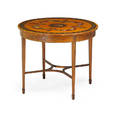 Edwardian center table painted satinwood with classical decorations and tapered leg on spade feet ca 1900 30 x 29 34 x 35 12