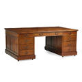 George iii writing desk mahogany with paneled sides and wine drawers on double pedestal base 19th c 30 x 72 x 45