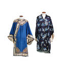 Qing dynasty silk robes two embroidered floral design 19th20th c larger 44 x 30