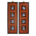 Chinese porcelain inset wall hangings two four blue and white figural tiles 20th c 33 x 11