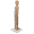 Chinese pottery stick figure male with traces of black and red pigments on lucite stand han dynasty 206 bc  220 ad 23 14