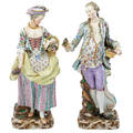 Pair of meissen porcelain figures male and female companions late 19th c marked taller 18 34