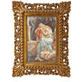 French porcelain tile portrait of classical woman jeus de charme ca 1900 framed signed illegibly and titled 12 12 x 8