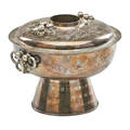 Korean silver warming bowl domed cover over footed base with inscription indicating owner and date 4 x 7