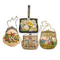 Four antique embroidered handbags multigem hardstone nephrite or carved glass embellished frames one silver one stamped sterling made in austria needlepoint or petit point neoclassical flor