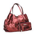 Tiffany  co metallic reversible leather tote cranberry metallic leather and suede alternative silver tonehardware tiffany blue enamel accents with detachable pouch side clutch closure 13 x 15