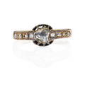 Victorian rose cut diamond yellow gold ring central closed back irregular shaped rose cut diamond 4 x 46 mm prong set in open basket omc diamond shoulders melee approx 12 ct tw ca 1890 siz