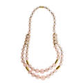 French rose quartz 18k yellow gold swag necklace two strands of graduated faceted rose quartz beads interspersed with yellow gold accents finished by single row mid 20th c french production marks