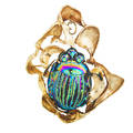 Freeform 14k gold glass scarab pendantbrooch iridescent glass scarab with textured gold hinged pendant bail ca 1970 marked 14k 2 34 x 2 14 204 dwt