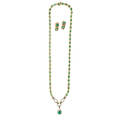 Emerald diamond 14k gold necklace and earrings pear shaped emerald approx 11 cts by formula surrounded by diamonds suspends from emerald and diamond yg links melee approx 130 cts tw throu