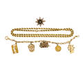 Collection of yellow gold jewelry and charms three pieces rope neck chain 22 12 charm bracelet with treasure box trolley and ferris wheel charms etc victorian enamel split pearl yellow gold