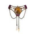 Meyle and mayer gem set enameled sterling brooch secessionist festoon brooch plum champleve citrine seed pearls and dog tooth pearls marks for meyle and mayer sterling depose ca 1915 1 38