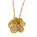 Merrin gold diamond articulated flower pendant conforming hinged gold mesh petals open to reveal diamond stamen set en tremblant diamonds approx 63 cts tw on associated 14k yg fancy link chain