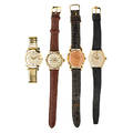 Four gents vintage mechanical wristwatches hamilton van horn electric cal 500 ca 1957 gf 35 mm speidel strap movado 18k triple date calendar watch 1948 32 mm universal geneve 18k automati