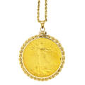 1914s walking liberty 20 gold coin necklace in 14k yellow gold numismatic mount suspends from 30 gold cable chain 329 dwt