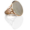 Victorian white agate and gold signet ring oval crest intaglio pink gold hoop reduced by addition of internal 14k band size 7 14 107 dwt