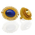Two yellow gold cannetille jewels 14k yg cannetille brooch with oval lapis center 1 12 x 1 14 cast and built conforming cannetille ring with circular dome size 7 34 20th c 173 dwt gw at