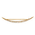 Antique diamond 14k yellow gold crescent brooch graduated omc and oec diamonds approx 24 cts tw in 14k yellow gold mount ca 1905 unmarked 3 14 x 316 66 dwt
