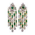De hago diamond and emerald chandelier earrings bright square and baguette cut emeralds in 18k yg and rbc diamonds in 18k wg bezels diamonds approx 1 cts tw late 20th c marked dehago 18k 1 5