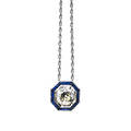 Art deco diamond sapphire platinum pendant octagonal millegrained setting with central transitional cut diamond approx 75 ct framed by calibre cut sapphires on later 14k wg chain 15 revise