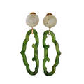 Chinese jade 14k gold earrings carved white jade halfbead surmounts suspends cloud shaped translucent green jade links assembled ca 1940 of earlier parts 3 14