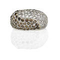 Chatila bicolor diamond 18k white gold ring rbc chocolate and colorless diamonds approx 25 cts tw throughout in conforming tapered bombe 18k white gold setting ca 2000 marked chatila 750 s