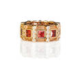 Red spinel and diamond rose gold eternity band substantial dimensional 14k pink gold band nine square faceted red spinel approx 225 cts tw separated by rows of four rbc diamonds approx 72 c